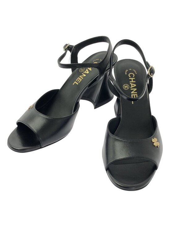 Chanel Shoes - Chanel Leather CC Logo Heels Sandals 38c Black